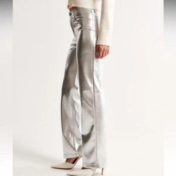 NEW! ABERCROMBIE VEGAN LEATHER HIGH RISE STRAIGHT LEG PANTS - Picture 4 of 6